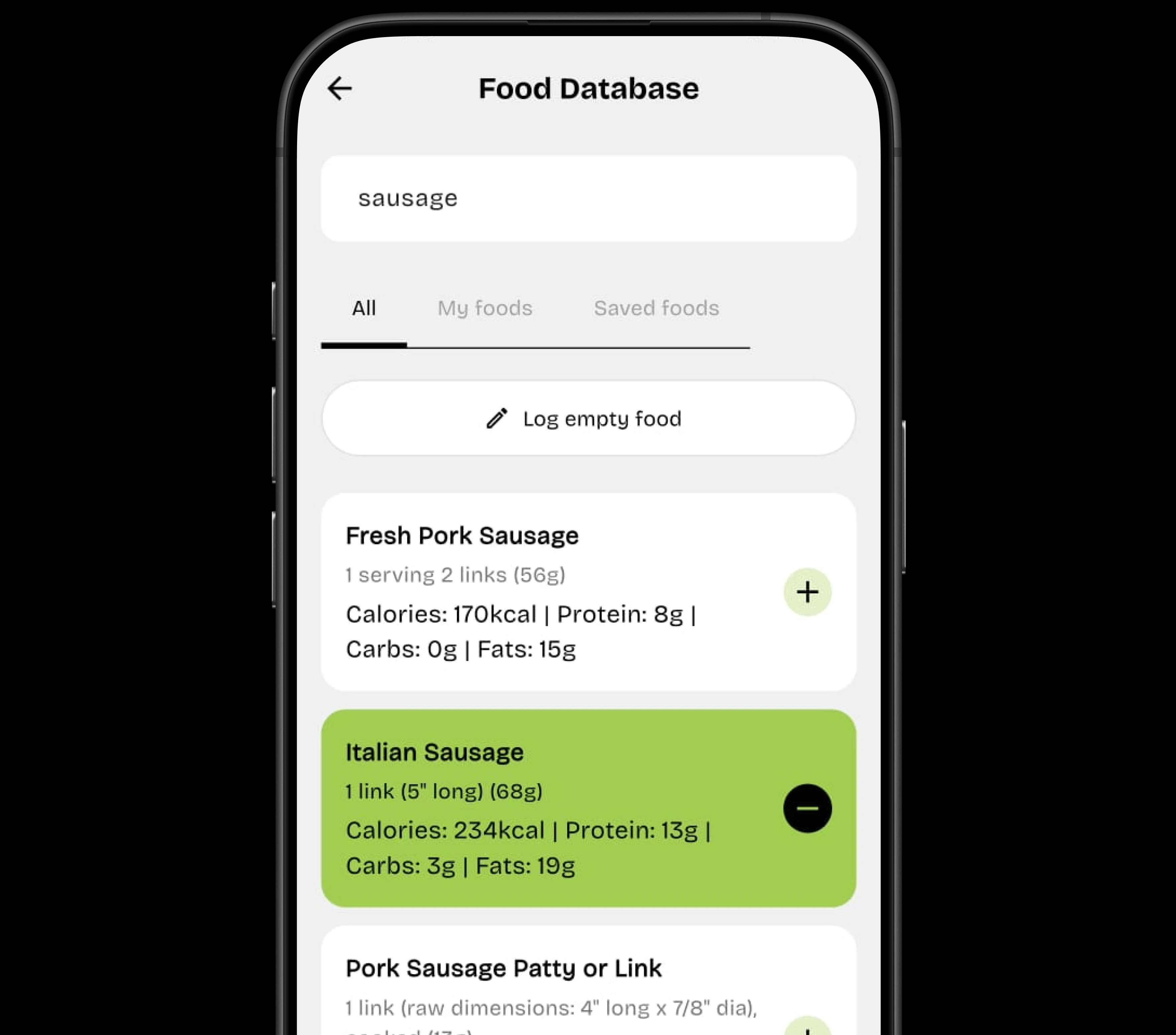 Search our Database with over 1.9 million foods app screenshot