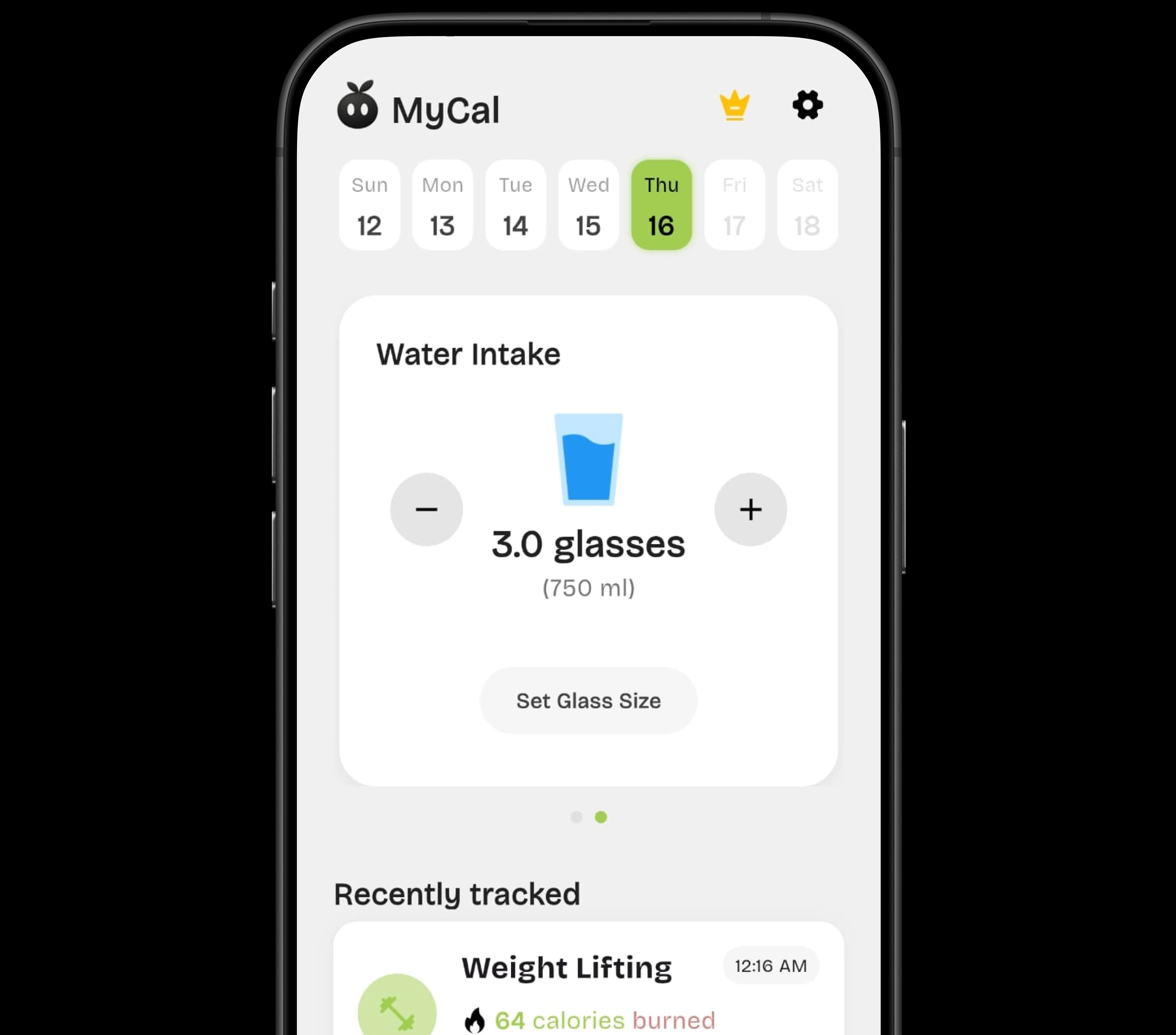 Hydration and Fitness Tracking app screenshot